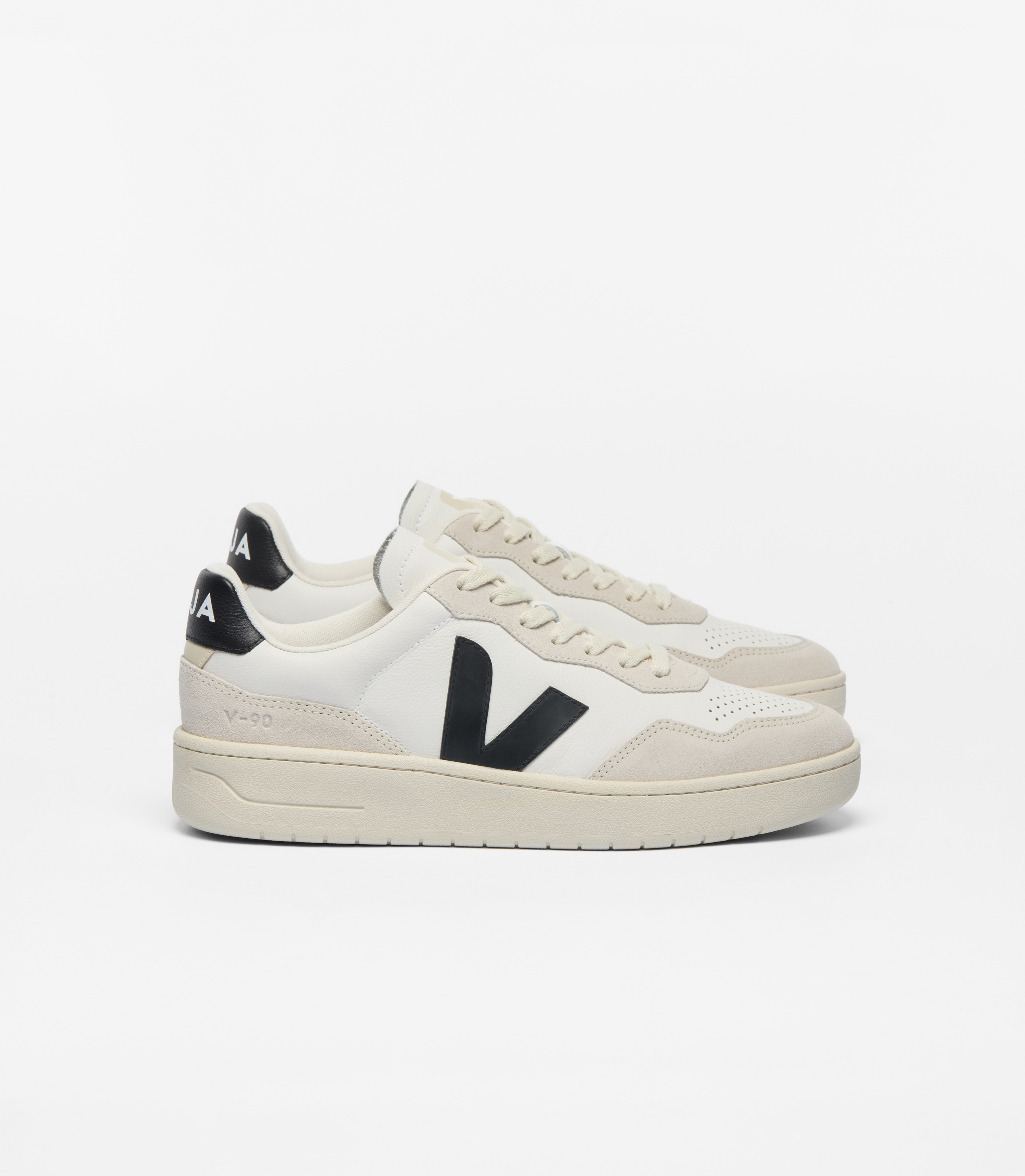V-90 LEATHER WHITE BLACK | VEJA