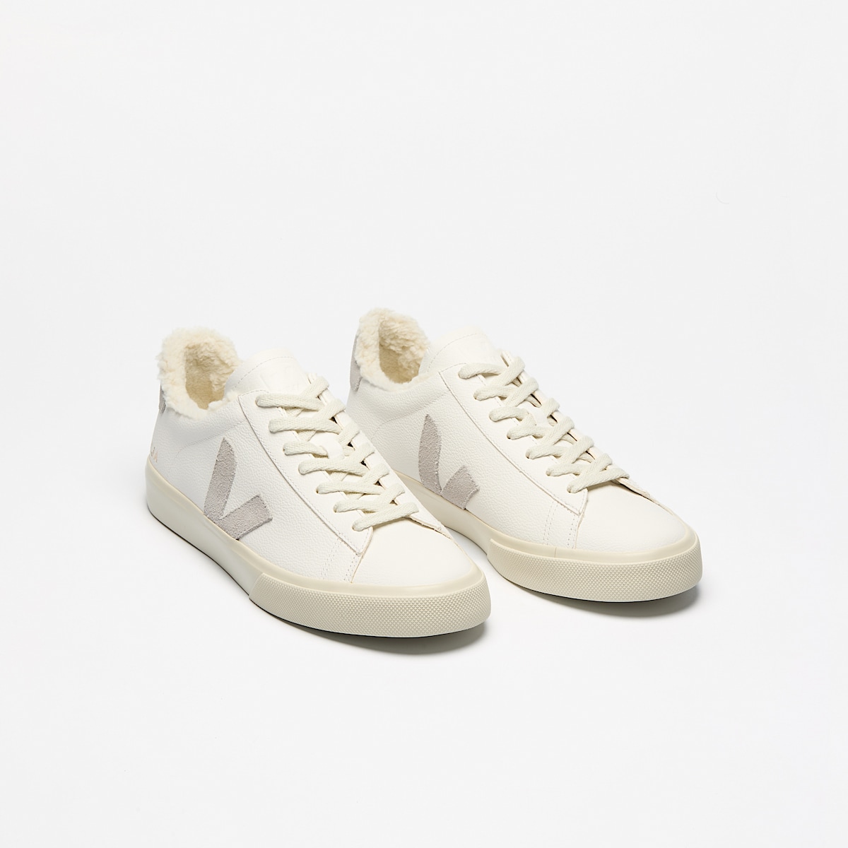 CAMPO FURED LEATHER WHITE LIGHT GREY | VEJA