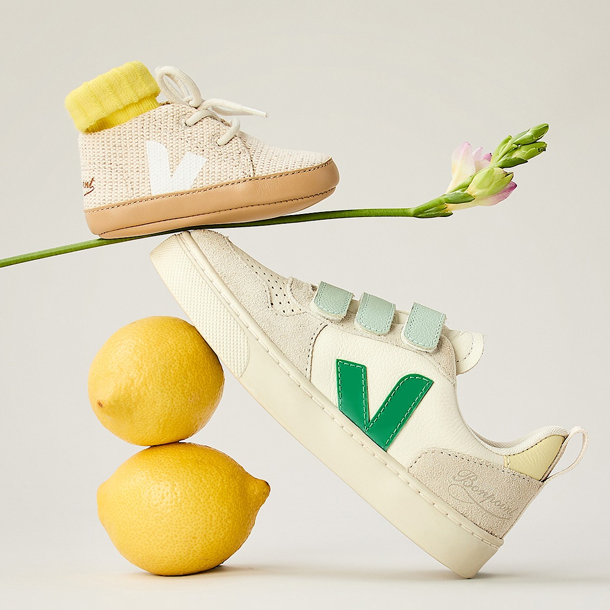 veja baskets small-v-10-veja-x-bonpoint cuir vert BO0520722