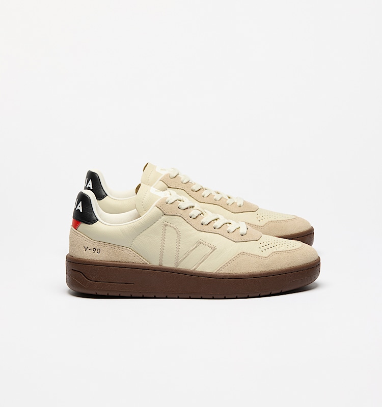 veja baskets v-90-zz cuir-biologique beige VZ2020751 Lateral view