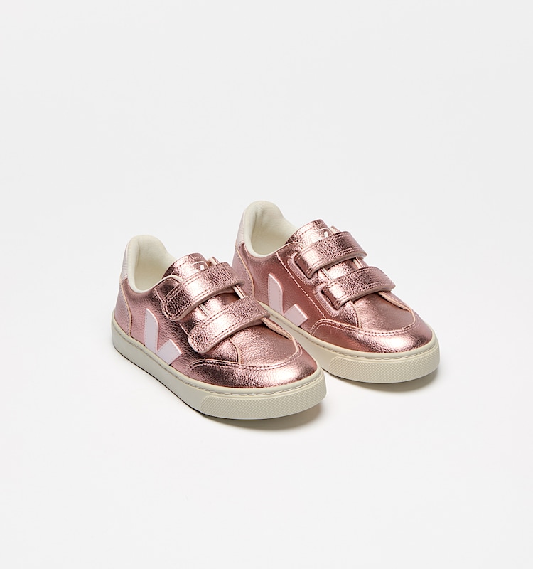 veja sapatilhas small-v-12 couro cor-de-rosa XV0520609 Top view
