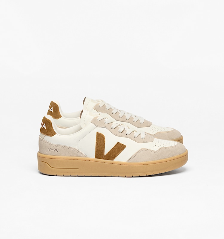 veja zapatillas v-90 algodón-orgánico beige VD2020915 Lateral view